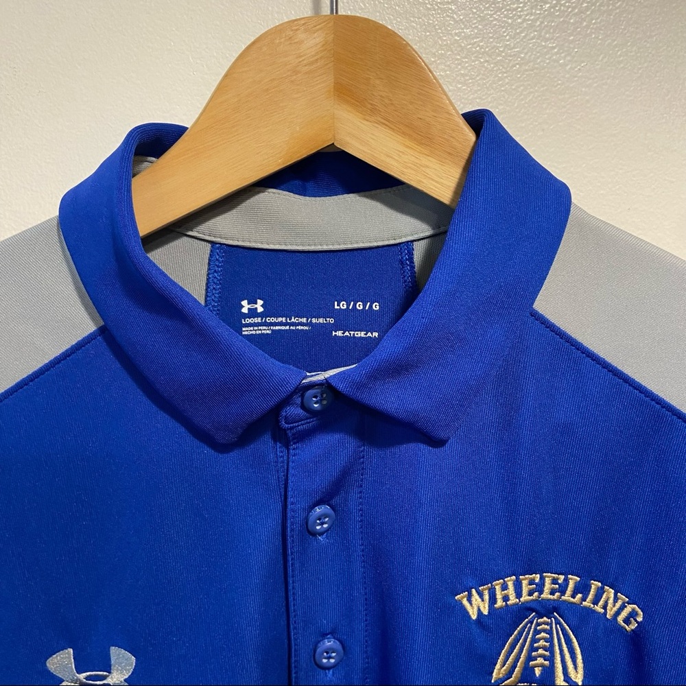 Under Armour UA Blue Short Sleeve Polo Shirt Men’s Med (Tag L) Wheeling.